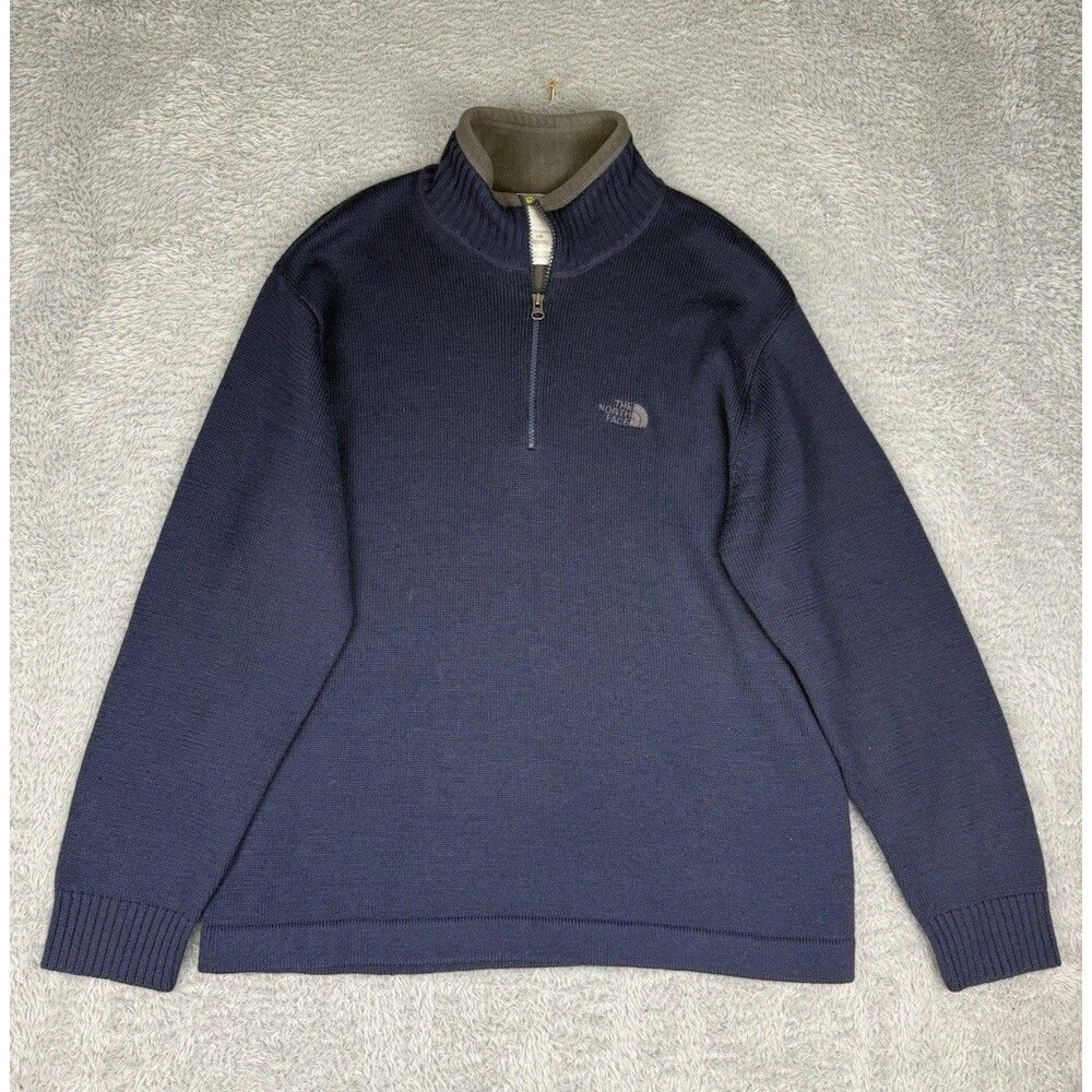 The North Face A5 Series Sweater Mens L 1/4 Zip Wool Blend Navy Pullover